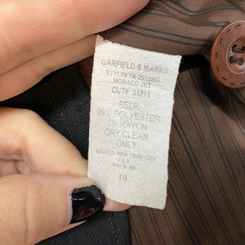Garfield & Marks Size 10 • Brown Pinstripe Pantsuit • 2 Piece Jacket Pants - Picture 5 of 16